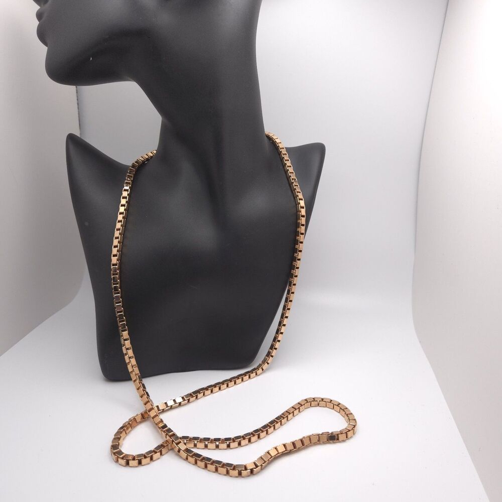 Bronze Milor Italy| Rose Gold Tone Box Chain Necklace Lobster Clasp Long 36"